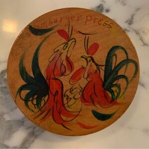Vintage Nevco Japan Wooden Hamburger Press-Hand Painted Rooster MCM